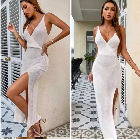 New Boho Crochet Beach Dress Swim Cover Up Maxi Midi - Picture 3 of 17